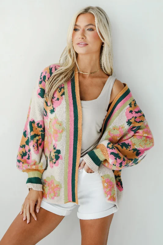 Exceptionally Confident Taupe Sweater Cardigan Embroidered Appliqued Beaded