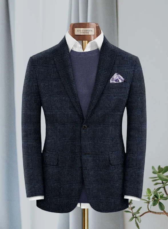 Lanificio Zegna Trofeo Blue Checks Cashmere Jacket Elasticated Jacket Padded Jacket Insulated Jacket
