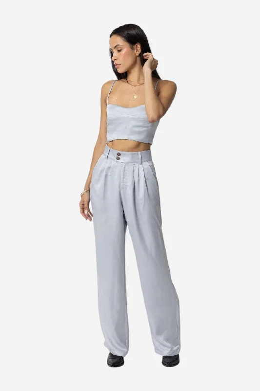 Stillwater Cupro Silky Pleated Pant in Silver Formal Stretch Pants