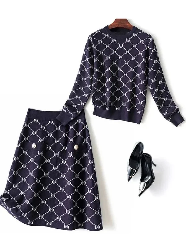 Geometric Knitted Skirt Set chiffon skirt flowing