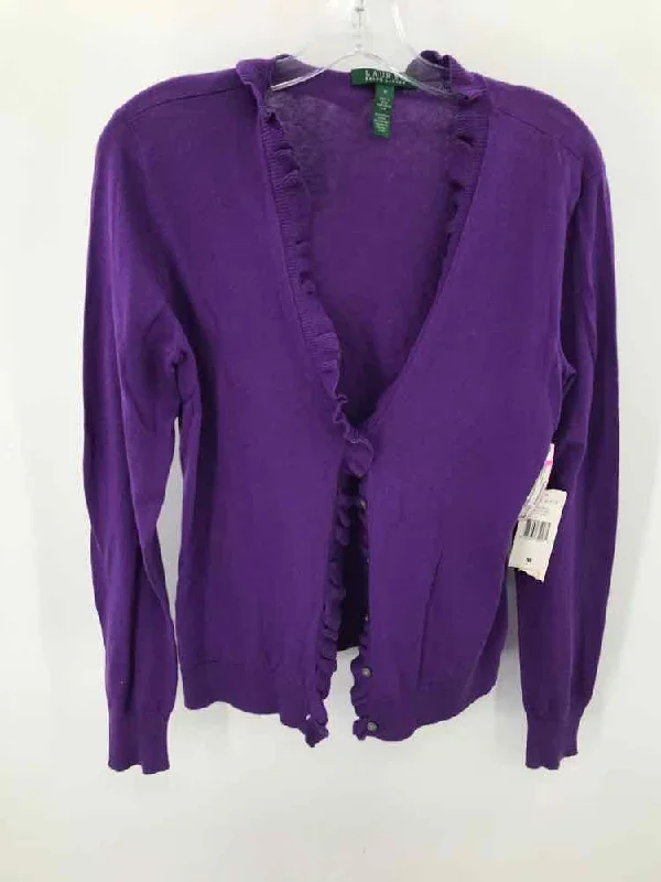 Pre-Owned Ralph Lauren Purple Size Medium Cardigan Sweater Elasticated Padded Insulated Pre-Owned Ralph Lauren Purple Size Medium Cardigan Sweater Elasticated Padded Insulated