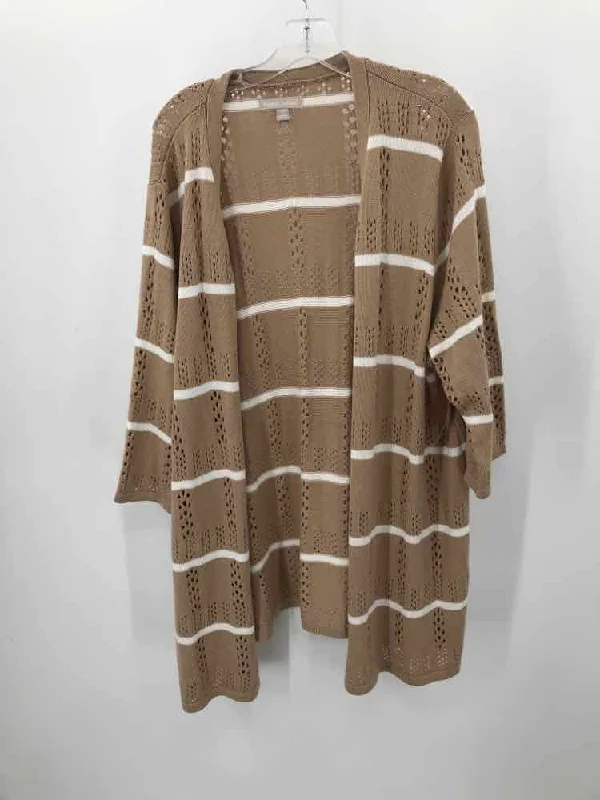 Pre-Owned Women Within Tan Size 22/24 Long Cardigan Sweater Stretchy Elastic Breathable