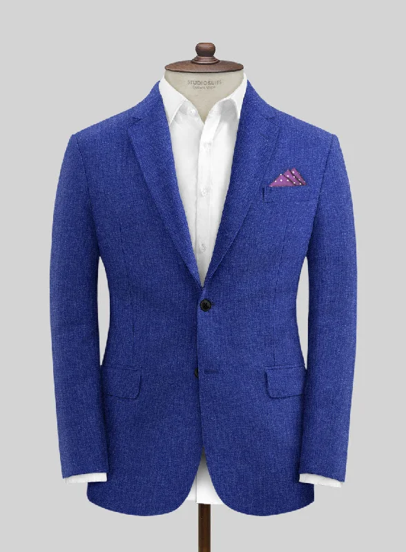 Solbiati Cobalt Blue Linen Jacket Nylon Fabric Polyester Fabric Spandex Fabric