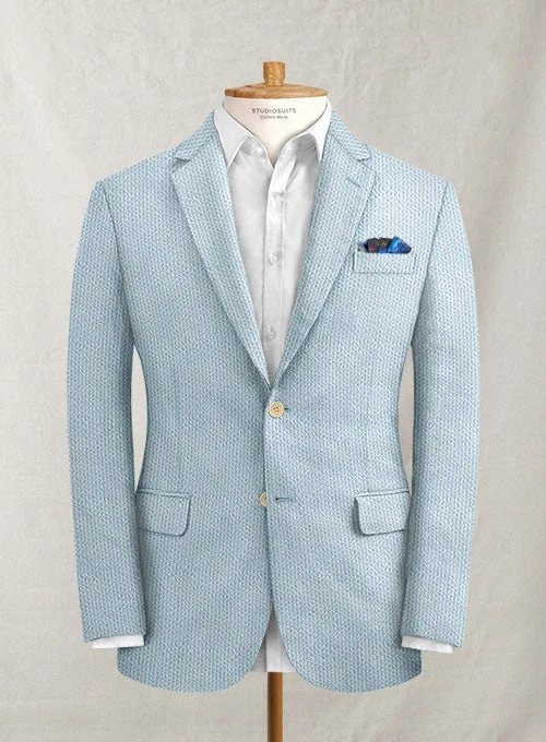 Solbiati Sky Blue Seersucker Jacket Wool Jacket Cashmere Jacket Tweed Jacket