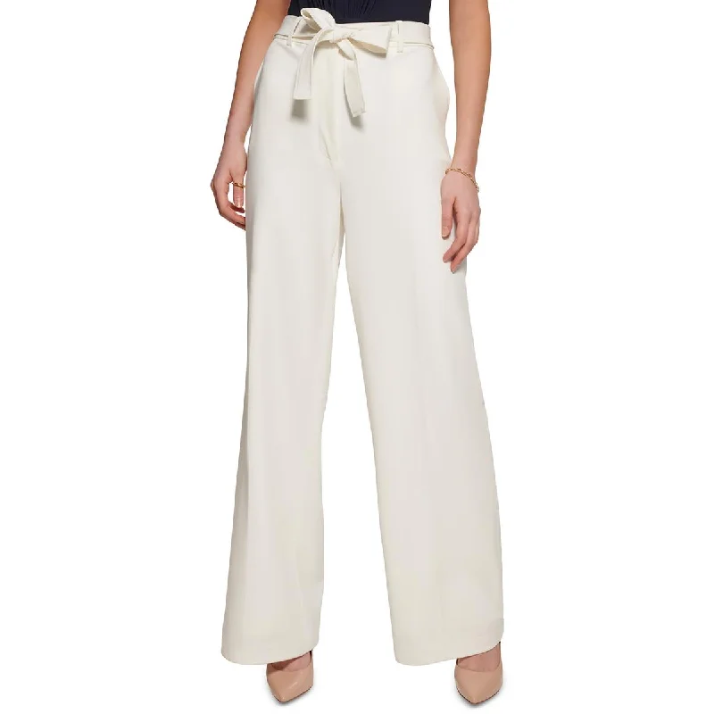 Tommy Hilfiger Womens Tie Waist High Rise Wide Leg Pants Chic Capri Pants