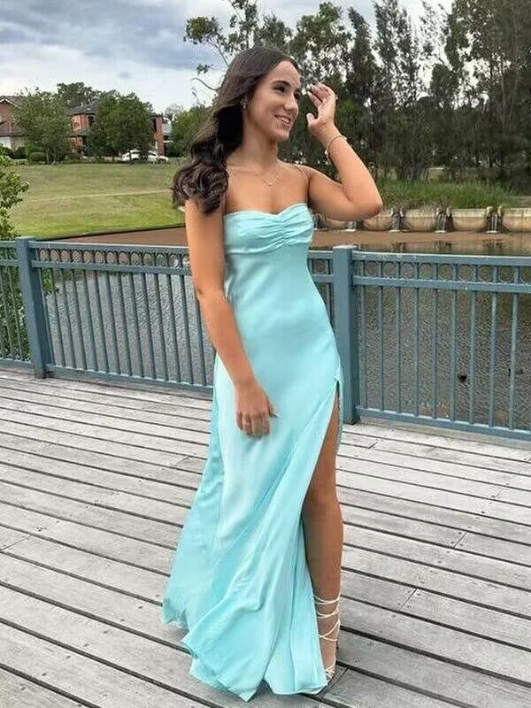 Light Blue Straps A-Line Satin Simple Long Party Dress, DP3992 Tunics Print Colorful Light Blue Straps A-Line Satin Simple Long Party Dress, DP3992 Tunics Print Colorful