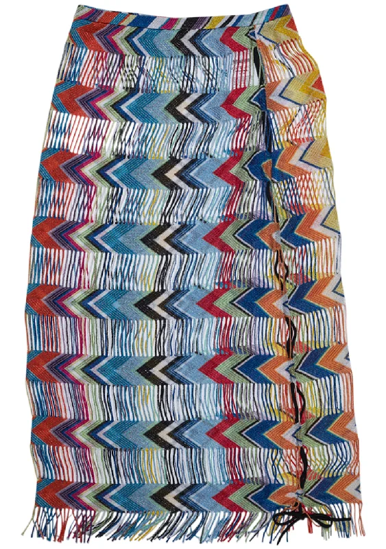 Fringe Knit Mini Skirt Multicolour denim skirt durable