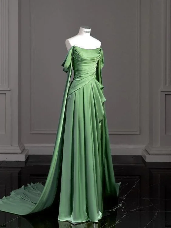 Elegant Green Off Shoulder A-Line Satin Long Formal Party Dress, DP3683 Tunics Prom sequined Elegant Green Off Shoulder A-Line Satin Long Formal Party Dress, DP3683 Tunics Prom sequined