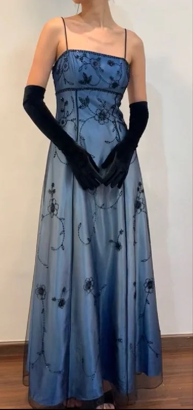 Elegant Blue Spaghetti Straps A-Line Vintage Long Party Dress, DP3990 Tunics Polka dots Elegant Blue Spaghetti Straps A-Line Vintage Long Party Dress, DP3990 Tunics Polka dots