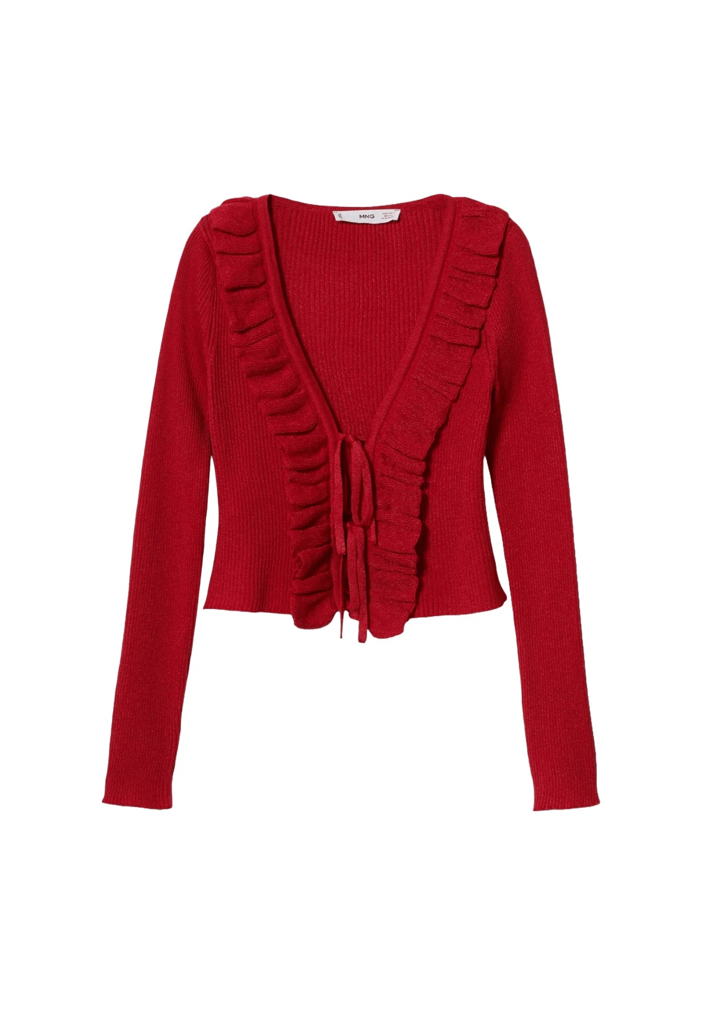 RED RUFFLE KNIT CARDIGAN Polka Dot Checkered Tartan