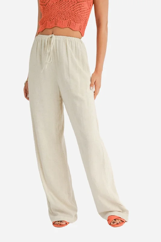 Sage The Label Dune Breeze Tied Waist Wide Leg Pants in Natural Lightweight Jogger Pants