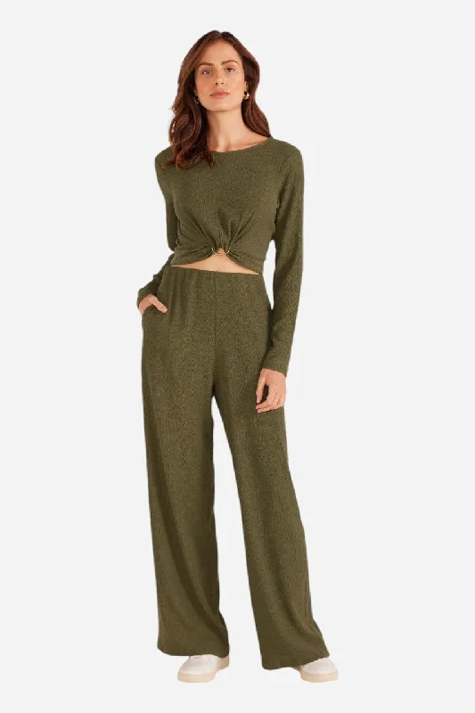 MINKPINK Emmerson Wide Leg Pant Forest Fashionable Sporty Pants
