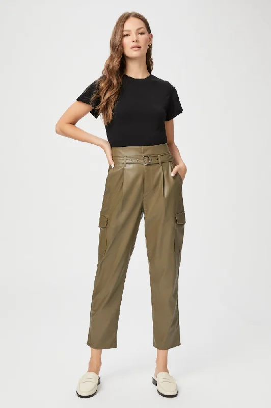 Paige Tesse Pant in Army Faux Leather Casual Sweatpants Style