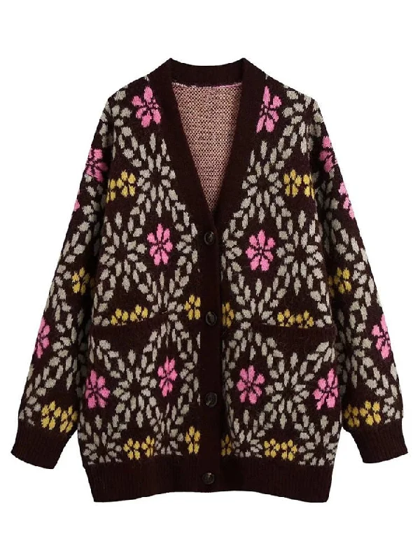 Gemma's Big Pockets Loose Cardigan Knitted Sweater Tailored Straight A-Line