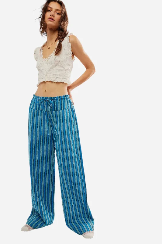 Free People Hudson Canyon Stripe Pants in Blue Combo Elegant Palazzo Trousers