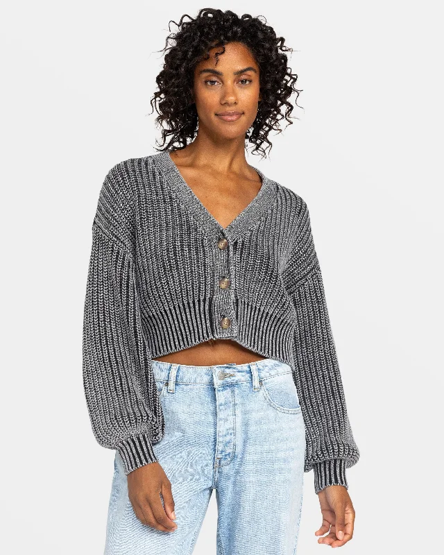 Sundaze Washed Cardigan - Phantom Ribbed Striped Patterned