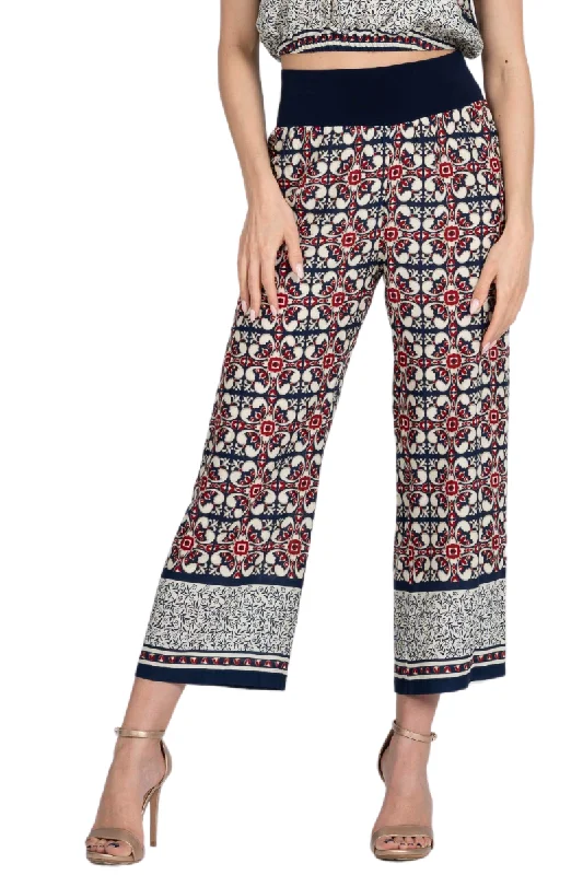 Tile Print Cropped Tango Pants Chic Wool Trousers