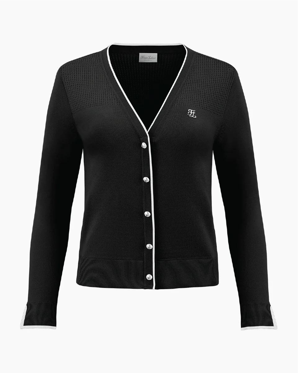 FAIRLIAR WOMEN V-NECK COLOR SCHEME LINE CARDIGAN Tailored Straight A-Line
