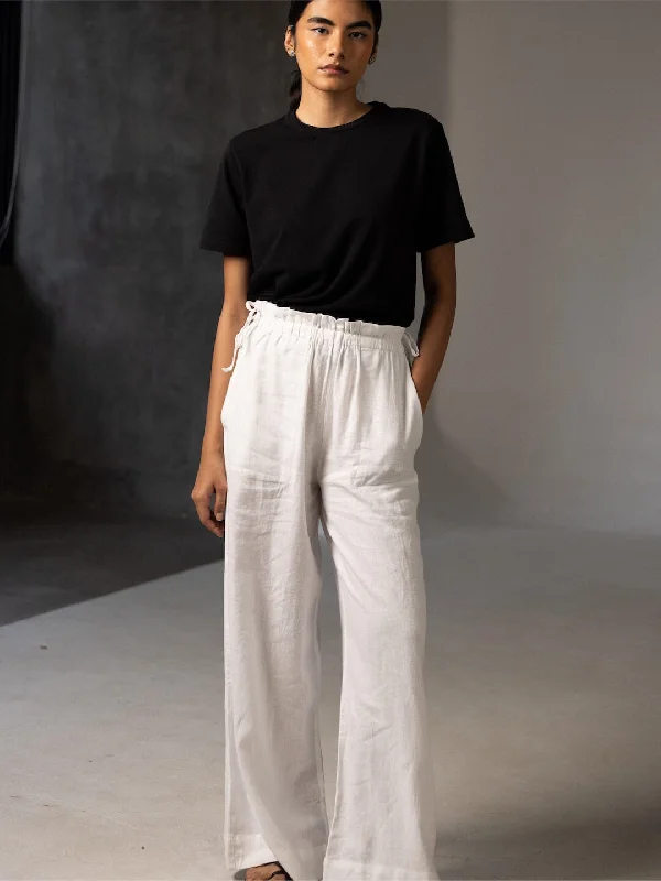 Women's White Linen Viscose Wide Leg Pant Comfortable Denim Pants