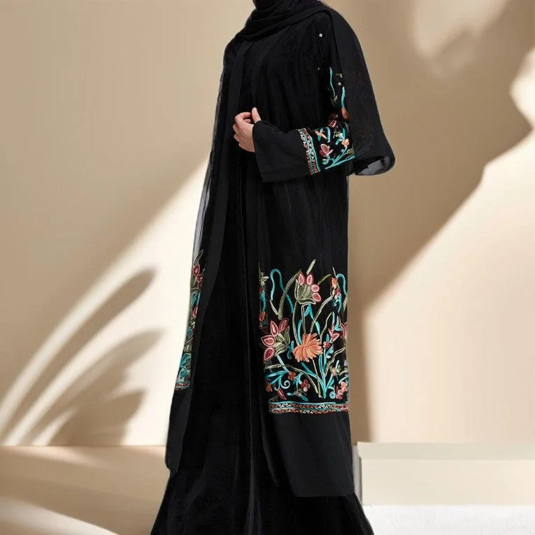 Floral Embroidered Cardigan Evening Gown Modern Contemporary chic