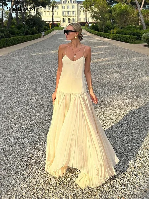 Spaghetti Straps A-Line Ivory Long Party Dress Fashion Vacation Dress, DP3589 Tunics Summer linen