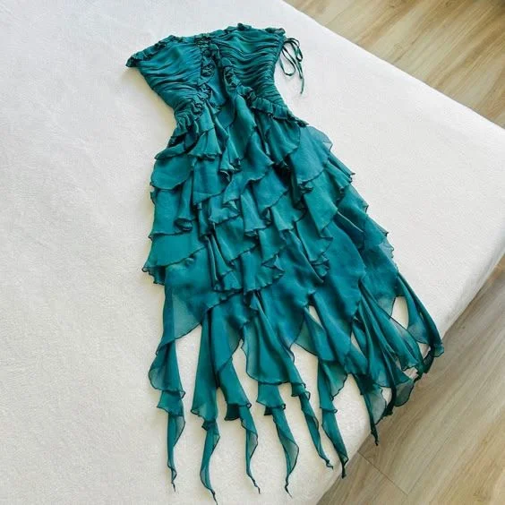 Vintage Green Strapless Homecoming Dress Chiffon Tea Length Party Dress Prom Dress cc1452 High-Low Hemline Casual Vintage Green Strapless Homecoming Dress Chiffon Tea Length Party Dress Prom Dress cc1452 High-Low Hemline Casual