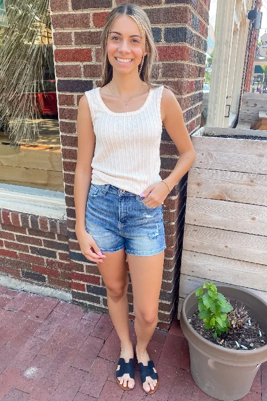 Textured Detail Ivory Tank stretchy tank top