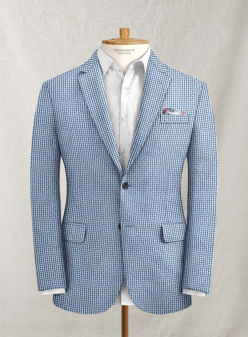 Solbiati Gingham Blue Seersucker Jacket Notch Collar Peter Pan Collar Cowl Neck