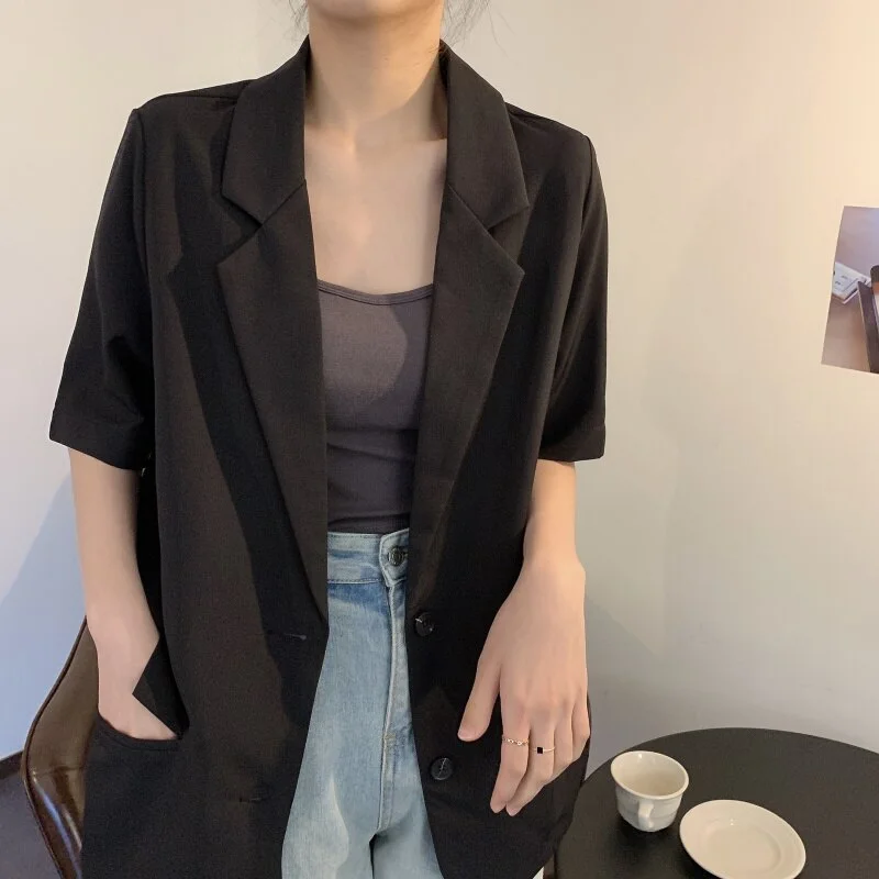 HziriP Black Summer Solid Chic Thin Loose 2022 Party Outwear Jackets Prom Gentle Casual Femme Oversize Blazers Mesh Jacket Canvas Jacket Denim Jacket HziriP Black Summer Solid Chic Thin Loose 2022 Party Outwear Jackets Prom Gentle Casual Femme Oversize Blazers Mesh Jacket Canvas Jacket Denim Jacket