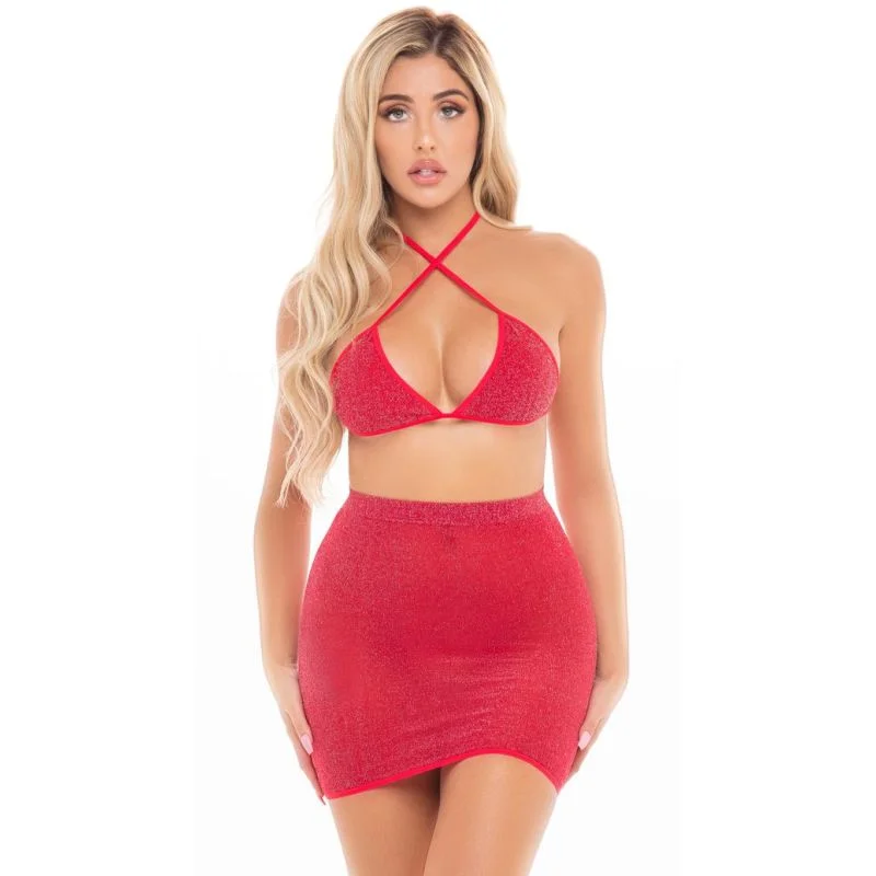 Cherry 2 Pc Skirt Set Red wool skirt thick