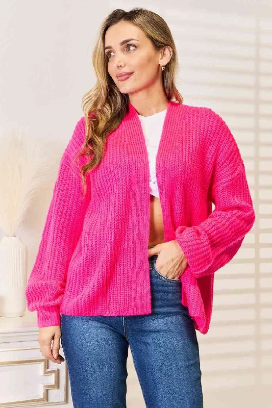 Woven Right Rib-Knit Open Front Drop Shoulder Cardigan Mesh Blend Leather Blend Suede Blend
