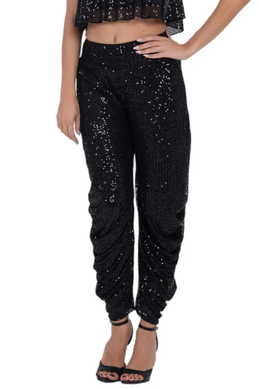 Sequinned Harem Style Tango Pants With Gathers Trendy Printed Leggings