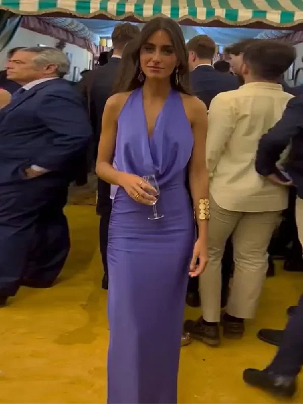 Elegant Halter Backless Sheath Party Dress Purple Long Evening Dress, DP3587 Tunics Designer luxury