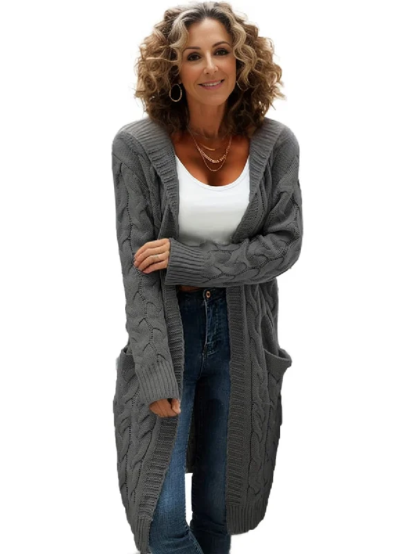 Cable Knit Cardigan with Pockets Terry Blend Velvet Blend Canvas Blend