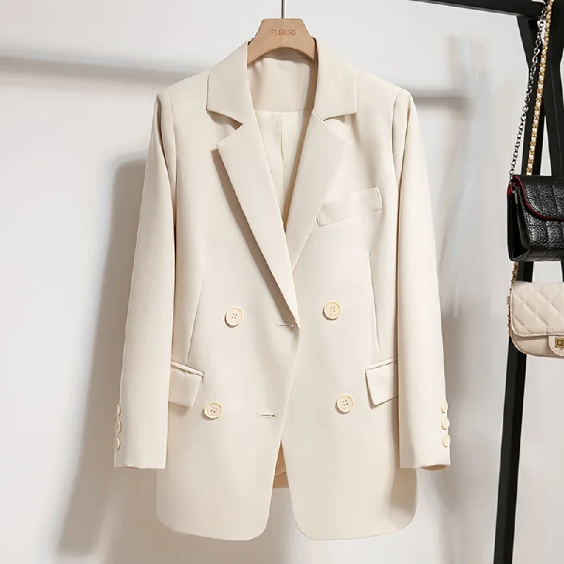 Spring Autumn Korean Style Loose Blazer Women Clothing Casual Double Breasted Office S-XL Black Beige Woman Jacket Fitted Jacket Loose Jacket Oversized Jacket Spring Autumn Korean Style Loose Blazer Women Clothing Casual Double Breasted Office S-XL Black Beige Woman Jacket Fitted Jacket Loose Jacket Oversized Jacket
