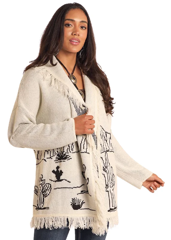 Women's White Label Sweater Cardigan #LW95T05188 Lace Blend Ribbed Blend Corduroy Blend