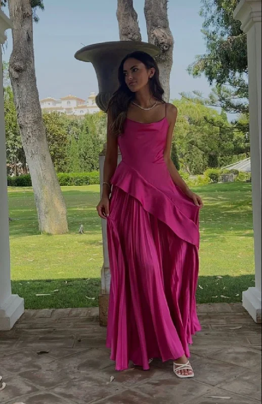 Hot Pink Spaghetti Straps A-Line Satin Long Party Dress Guest Dress DP3932 Tunics Versatile functional Hot Pink Spaghetti Straps A-Line Satin Long Party Dress Guest Dress DP3932 Tunics Versatile functional