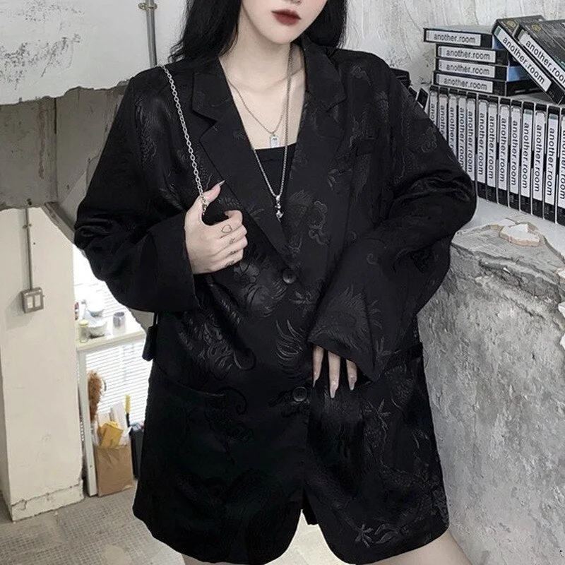 Dark Academia Blazer Women Casual Gothic Vintage Dragon Print Jacket Retro Long Sleeve Thin Loose Blazers Streetwear Corduroy Jacket Velvet Jacket Brocade Jacket Dark Academia Blazer Women Casual Gothic Vintage Dragon Print Jacket Retro Long Sleeve Thin Loose Blazers Streetwear Corduroy Jacket Velvet Jacket Brocade Jacket