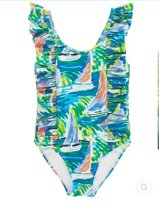 Sailboats Girls Spandex Swimsuit High-Cut One-Piece