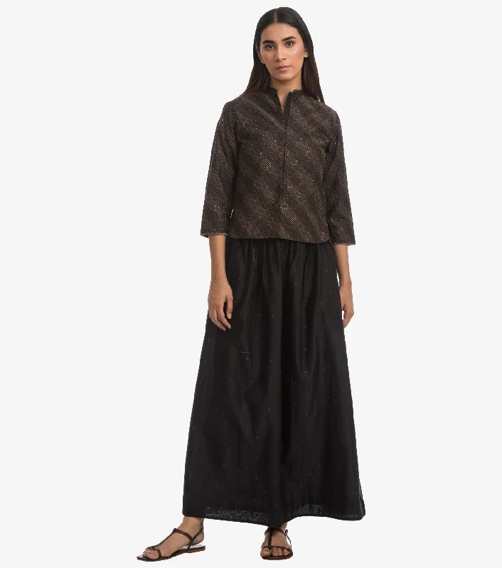 Black silk chanderi skirt set lace skirt romantic