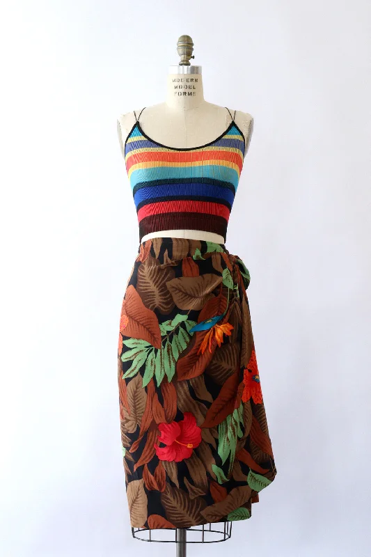 Tropical Silk Wrap Skirt M/L lace skirt intricate