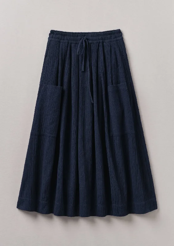 Crinkle Cotton Patch Pocket Skirt | Indigo silk skirt lustrous