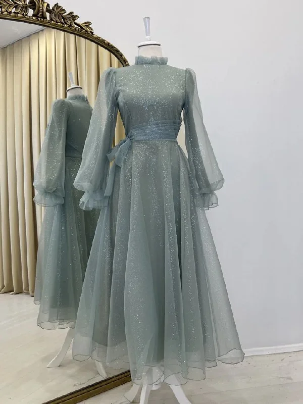 Light Blue High Neck Long Sleeves A-Line Long Formal Party Dress, DP3702 Tunics Floral girly Light Blue High Neck Long Sleeves A-Line Long Formal Party Dress, DP3702 Tunics Floral girly