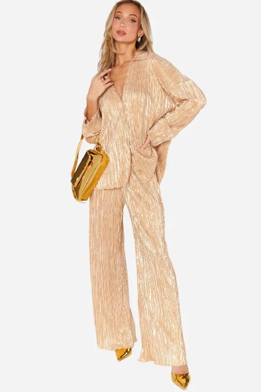 Show Me Your Mumu Everywhere Pants in Gold Pleat Elegant Dress Pants