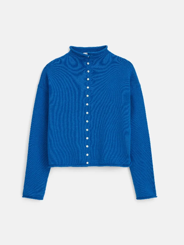 Taylor Rollneck Cardigan in Cotton Cashmere Ribbed Striped Patterned