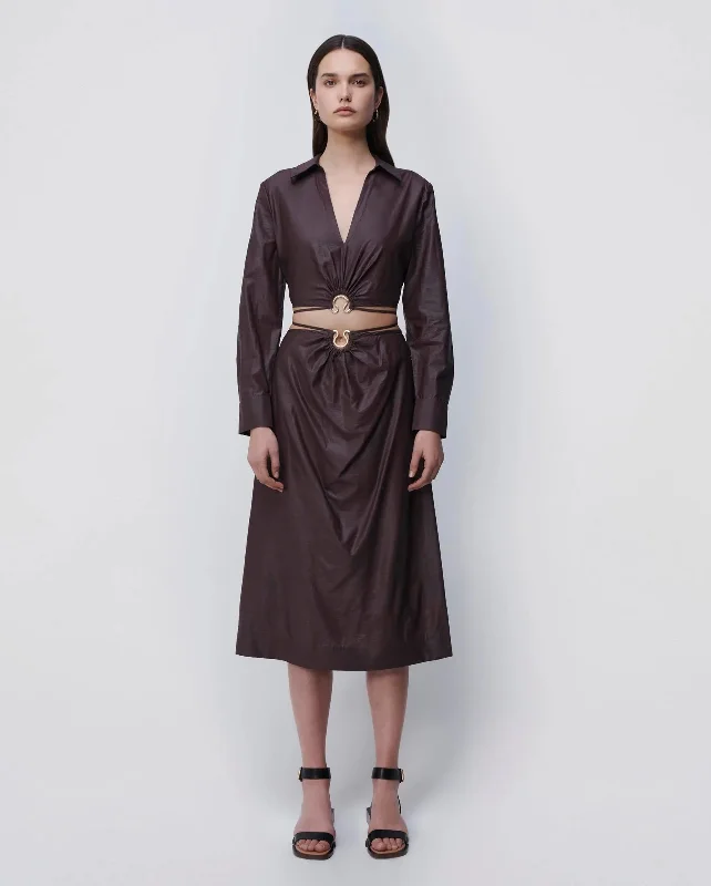 MIKAH SATIN MIDI SKIRT / DARK CHOCOLATE relaxed fit skirt
