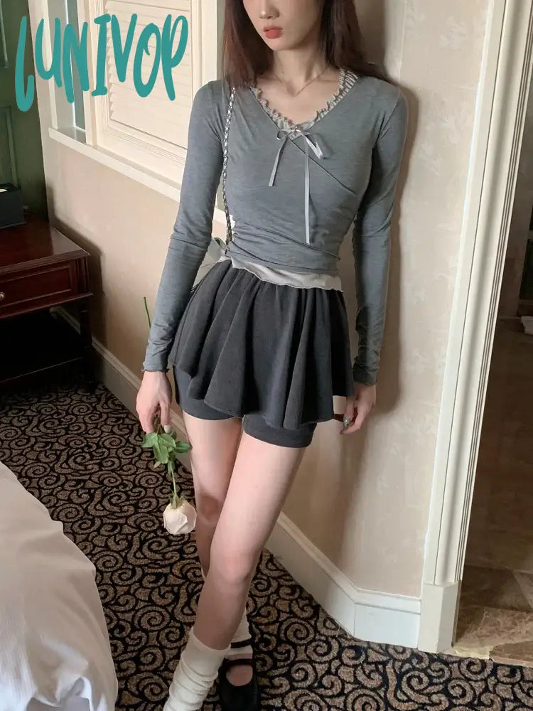 Lunivop Spring Kawaii Two Piece Skirt Set Women Lace Vintage Y2k Party Mini Skirt Suit Female Korean Fashion Long Sleeve Sweet Set a-line skirt cut Lunivop Spring Kawaii Two Piece Skirt Set Women Lace Vintage Y2k Party Mini Skirt Suit Female Korean Fashion Long Sleeve Sweet Set a-line skirt cut