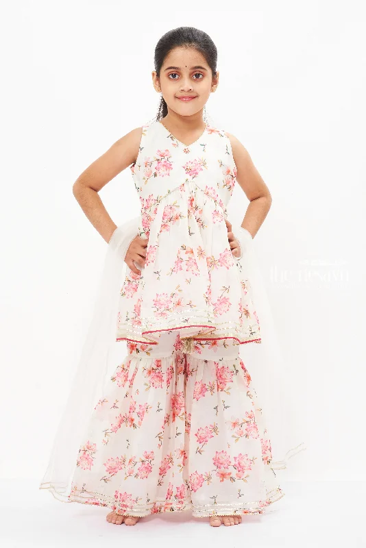 Girls Blossom Aliacut Kurti with Sharara Pants - A Floral Fantasy for Every Occasion Cozy Maternity Pants