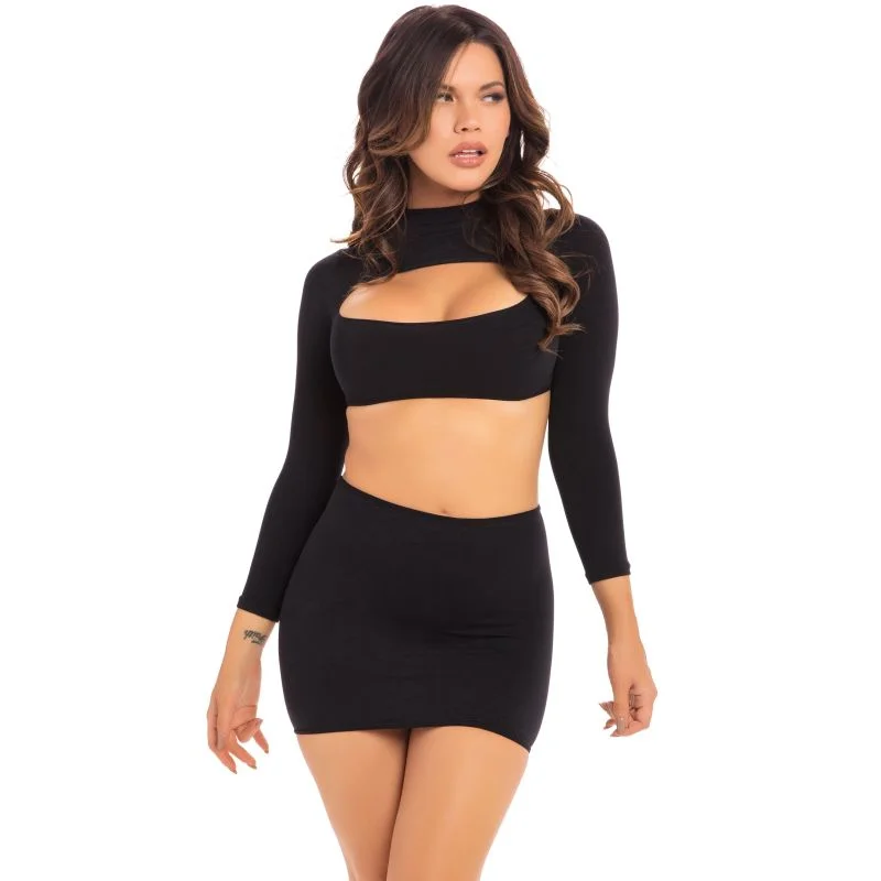 Stop and Stare 2 Pc Skirt Set Black ribbed skirt waist