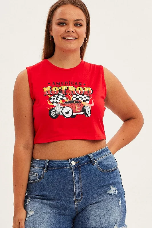 Red Sleeveless Hot Rod Tank Top fashionable tank top